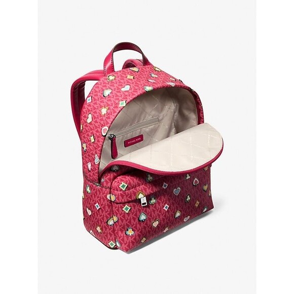 New Michael Kors Slater Medium Printed Signature Logo Backpack Dark Raspberry - Picture 6 of 6